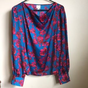 NWT A New Day Blue Red Floral Blouse